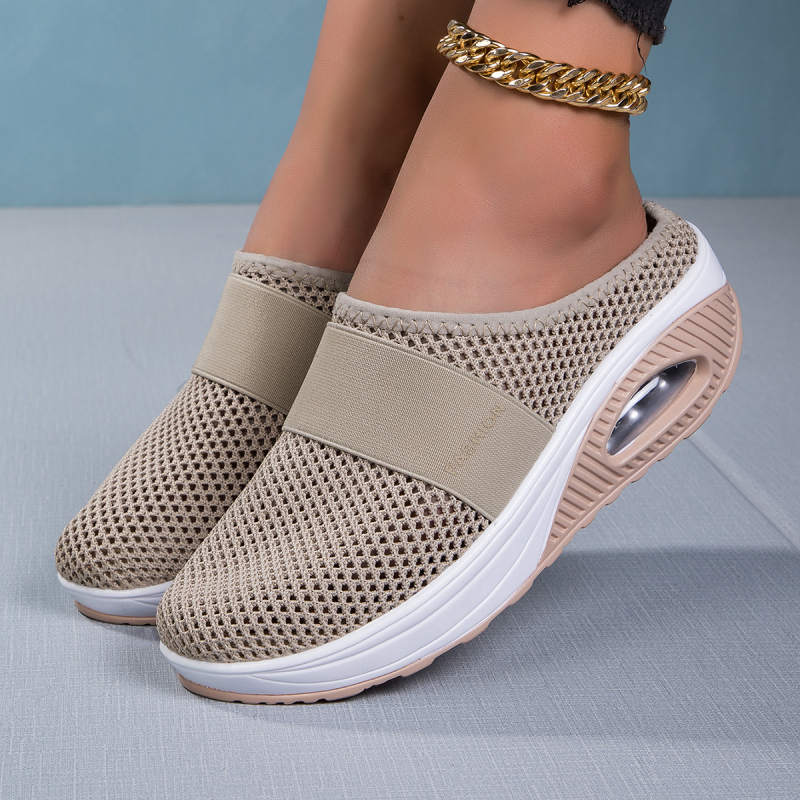 Nove ljetne prekogranične ženske cipele bez pete za ljuljanje iz 2023., lagane mrežaste cipele s debelim potplatom i zračnim jastukom, prozračne, polu-vučene ženske cipele