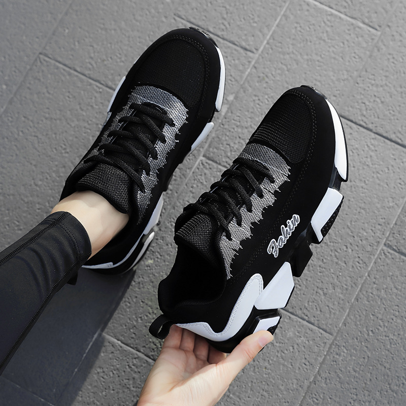 Jesenske mrežaste prozračne ležerne cipele, crne cipele, ženske nove moderne cipele, ravne tenisice za trčanje u korejskom stilu