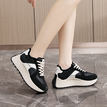 BN025-1 νέα φθινοπωρινά γυναικεία παπούτσια με χοντρή σόλα του 2025, casual φοιτητικά παπούτσια με επένδυση από φλις, αυξημένες ραφές, sneaker tide