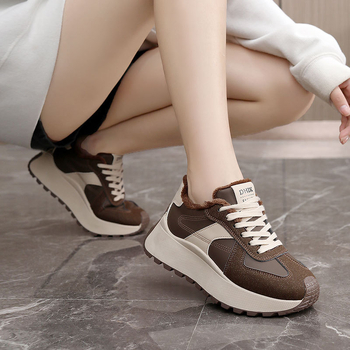 BN025-1 νέα φθινοπωρινά γυναικεία παπούτσια με χοντρή σόλα του 2025, casual φοιτητικά παπούτσια με επένδυση από φλις, αυξημένες ραφές, sneaker tide