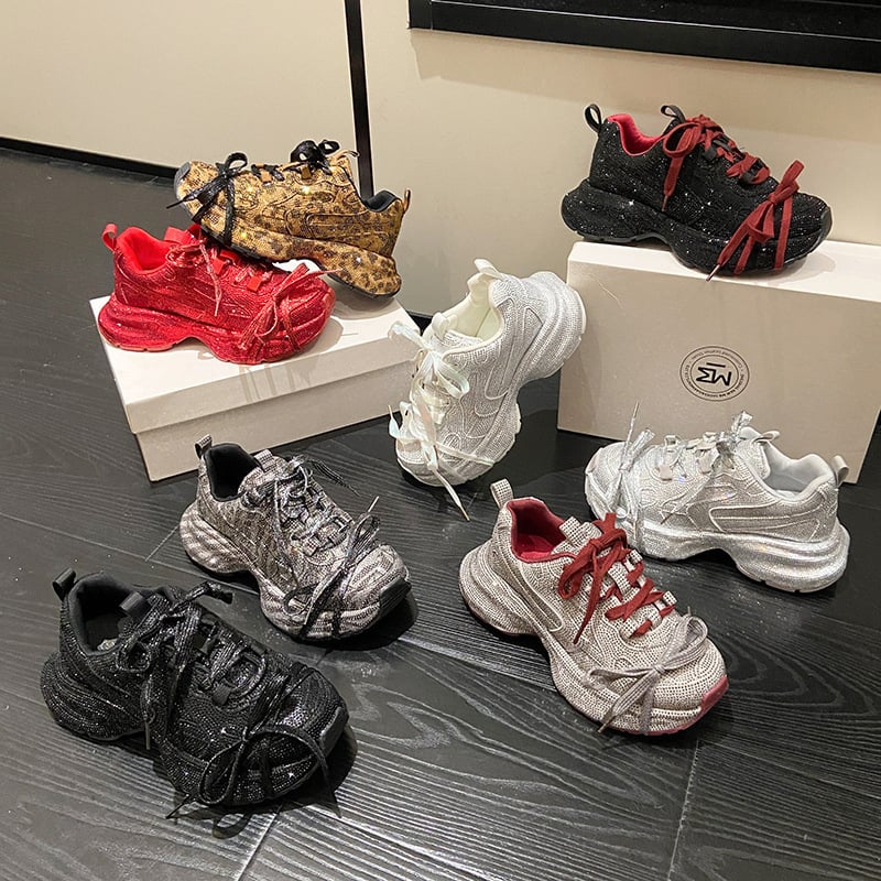 Ins Tide Brand Ginseng Rhinestone Torre Shoes Γυναικεία 2024 Νέα ρούχα για το σπίτι Μόδα Κομψά Χοντρό κάτω μέρος Casual sneaker