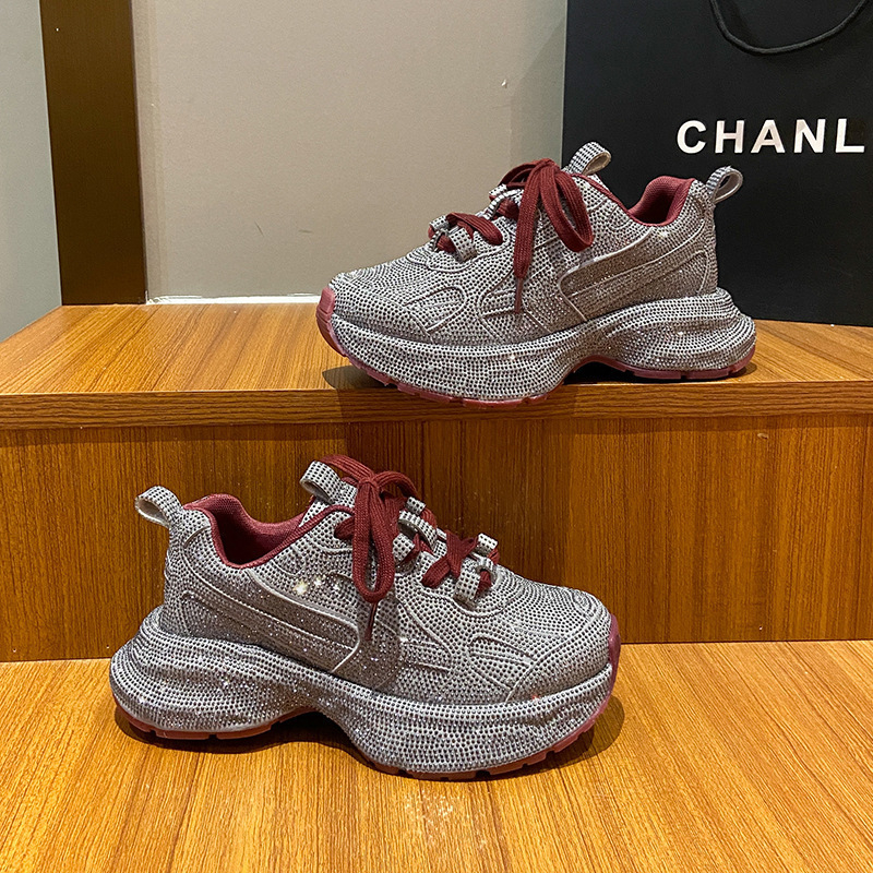 Pantofi sport Ins Tide Brand Ginseng cu strasuri Torre pentru femei 2024, haine noi, la modă, stilate, cu fund gros, casual