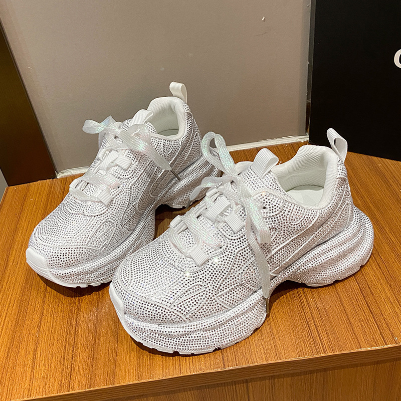 Pantofi sport Ins Tide Brand Ginseng cu strasuri Torre pentru femei 2024, haine noi, la modă, stilate, cu fund gros, casual