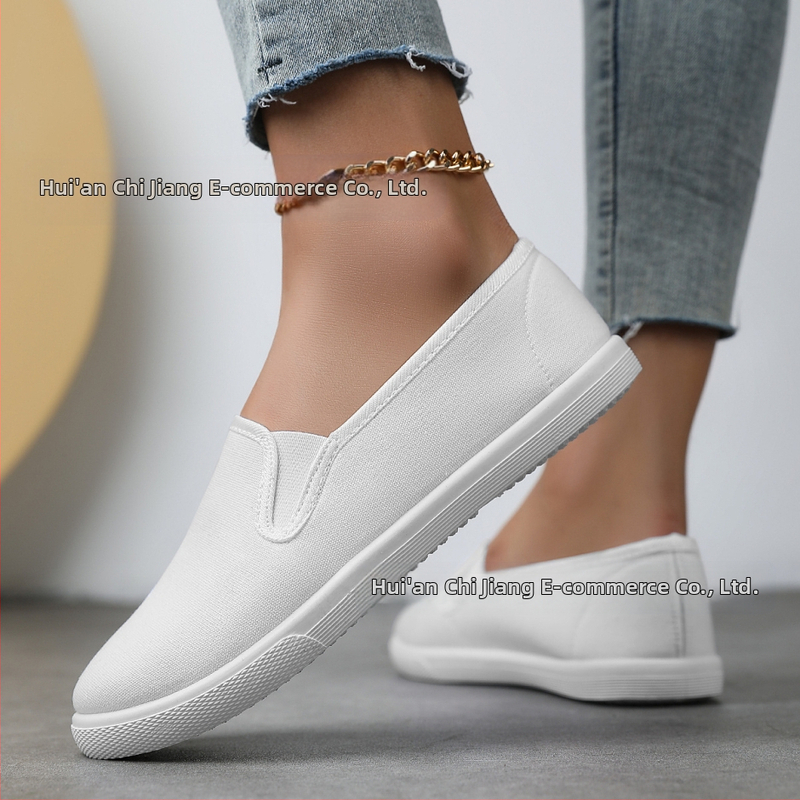 Нови мъжки и дамски модни бели обувки с плосък ток, платнени обувки, дамски калъфки за крака в корейски стил, плоски чехли