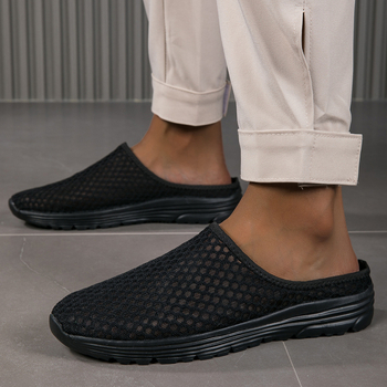 Papuci de pluș confortabili pentru bărbați, cu mânecă scurtă, pentru bărbați și femei, stil exterior, vară, plasă, sandale și papuci de mers pe jos, mărime plus, confortabili