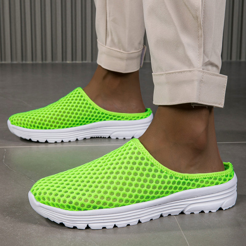 Papuci de pluș confortabili pentru bărbați, cu mânecă scurtă, pentru bărbați și femei, stil exterior, vară, plasă, sandale și papuci de mers pe jos, mărime plus, confortabili