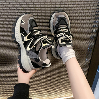 Uued paksu tallaga Forrest Gump kingad naistele internetikuulsuste kuumade värvidega sobivad topeltkingapaelad Retro Torre kingad naiste kevad- ja sügisesed vabaaja tossud