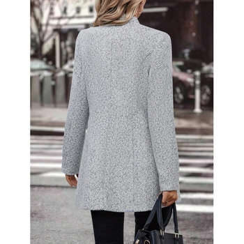 Jachetă de lână casual pentru femei, cu mânecă lungă și guler înalt, de culoare pură, transfrontalieră europeană și americană 2024Temu, nouă, cu guler înalt și nasturi, Windbreaker, la modă