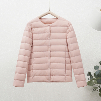 90% Λευκό Πούπουλο Πάπιας Νέο Φθινόπωρο και Χειμώνας Ελαφρύ Γυναικείο Μπουφάν με Στρογγυλή Λαιμόκοψη, για Μεγάλα Μεγέθη, Ελαφρύ Ζεστό Κοντό Μπουφάν χωρίς Γιακά