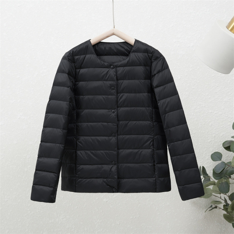 90-es fehér kacsapehely új őszi-téli könnyű pehelykabát női kerek nyakú béléssel, plus size könnyű, meleg, rövid gallér nélküli kabát