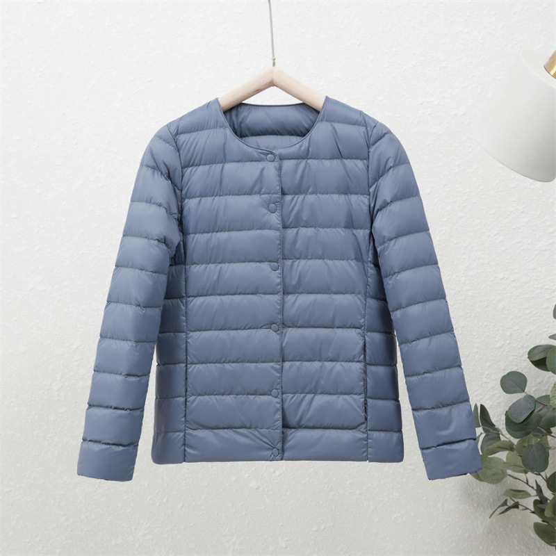 90-es fehér kacsapehely új őszi-téli könnyű pehelykabát női kerek nyakú béléssel, plus size könnyű, meleg, rövid gallér nélküli kabát