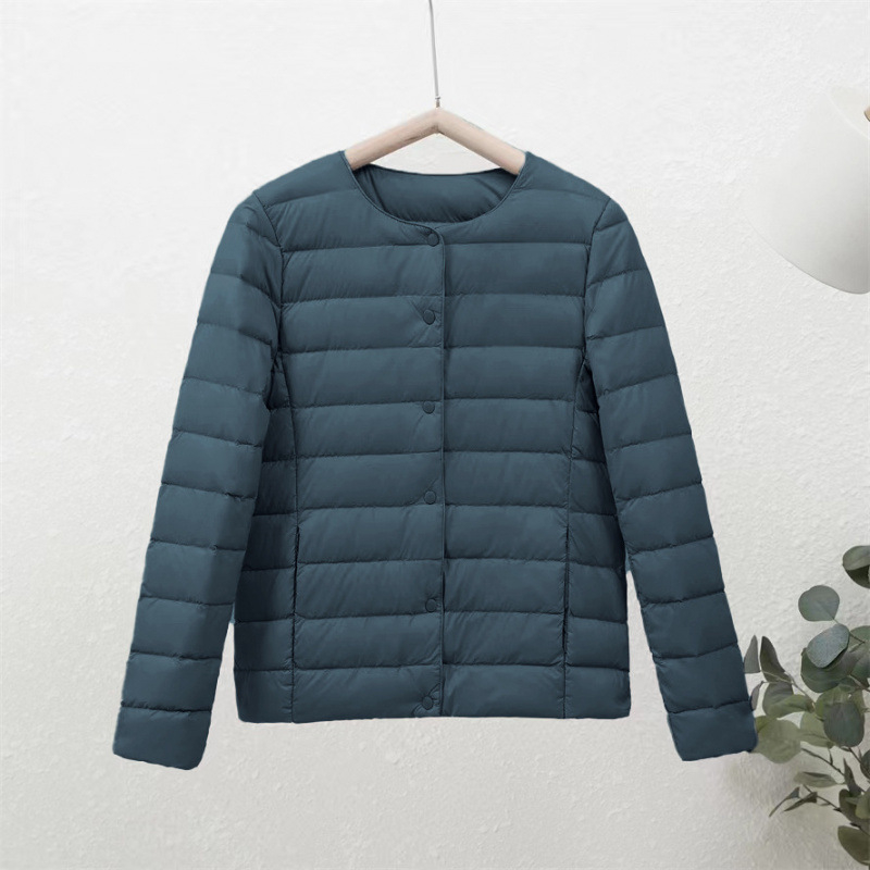 90-es fehér kacsapehely új őszi-téli könnyű pehelykabát női kerek nyakú béléssel, plus size könnyű, meleg, rövid gallér nélküli kabát