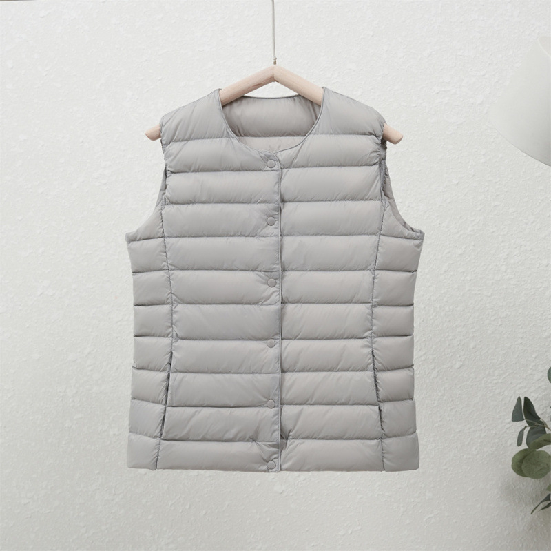 90-es fehér kacsapehely új őszi-téli könnyű pehelykabát női kerek nyakú béléssel, plus size könnyű, meleg, rövid gallér nélküli kabát