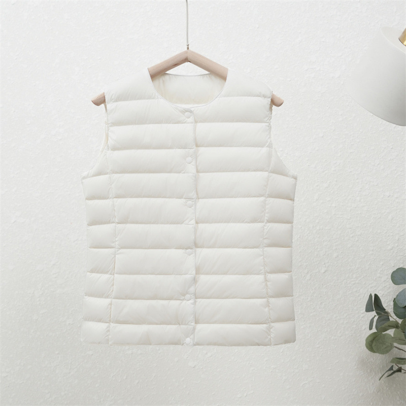 90-es fehér kacsapehely új őszi-téli könnyű pehelykabát női kerek nyakú béléssel, plus size könnyű, meleg, rövid gallér nélküli kabát