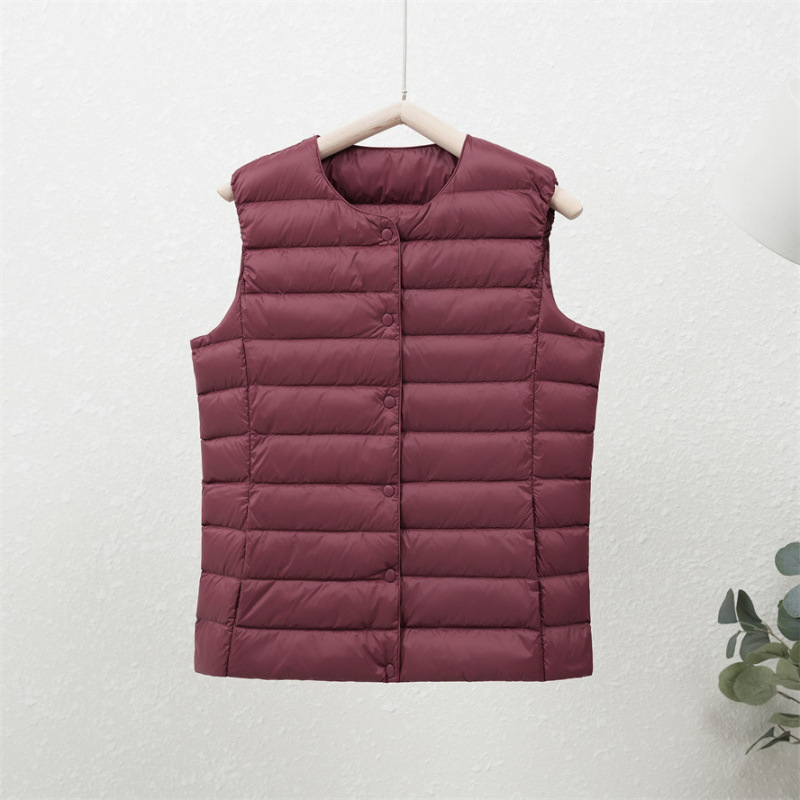 90-es fehér kacsapehely új őszi-téli könnyű pehelykabát női kerek nyakú béléssel, plus size könnyű, meleg, rövid gallér nélküli kabát