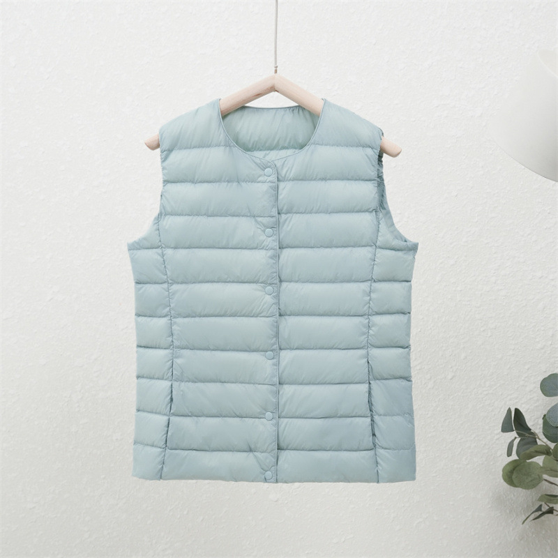 90-es fehér kacsapehely új őszi-téli könnyű pehelykabát női kerek nyakú béléssel, plus size könnyű, meleg, rövid gallér nélküli kabát