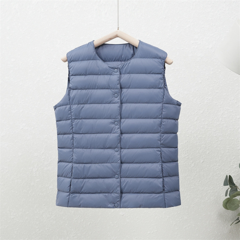 90-es fehér kacsapehely új őszi-téli könnyű pehelykabát női kerek nyakú béléssel, plus size könnyű, meleg, rövid gallér nélküli kabát