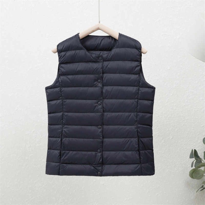 90-es fehér kacsapehely új őszi-téli könnyű pehelykabát női kerek nyakú béléssel, plus size könnyű, meleg, rövid gallér nélküli kabát