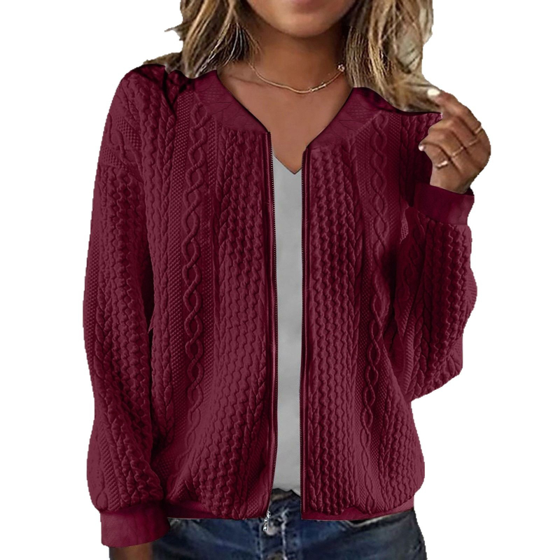 2024 Amazon európai és amerikai őszi új női ruházat, kényelmes, laza jacquard állványos gallérral, cipzáras felsőrész, női baseball egyenruha