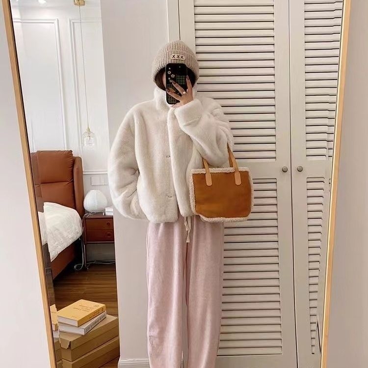 Nova jesenska kratka jakna od krzna s ovratnikom od kornjače, sve u jednom, ležerna ekološki prihvatljiva, široka za žene, 2024.