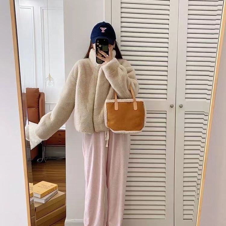 Nova jesenska kratka jakna od krzna s ovratnikom od kornjače, sve u jednom, ležerna ekološki prihvatljiva, široka za žene, 2024.