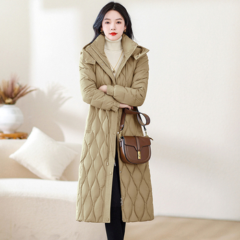 Talvine uus Euroopa ja Ameerika sulejope puuvillapolstriga naiste pikkade üle põlve ulatuvate varrukatega eemaldatav Korea stiilis saleda lõikega salendav vöökoht puuvillapolstriga mantel
