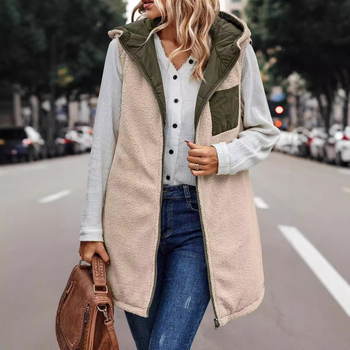 2023. aasta Amazon AliExpressi Euroopa ja Ameerika ühevärviline kapuutsiga puuvillase polstriga vest, kahepoolne kandev õhuke kardigan, pluss-suuruses mantel