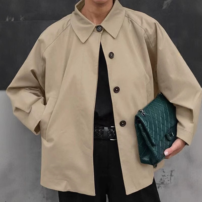 2025-ös európai és amerikai Amazon Explosions francia khaki munkaruha kabát 2025 tavaszi új divat laza közepes hosszúságú