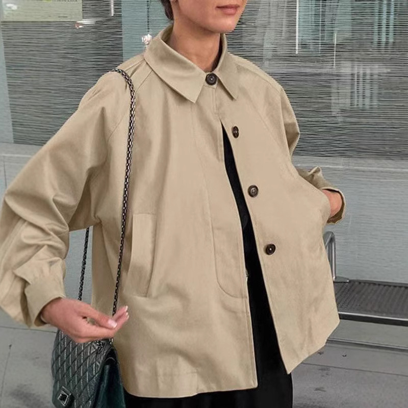 2025-ös európai és amerikai Amazon Explosions francia khaki munkaruha kabát 2025 tavaszi új divat laza közepes hosszúságú