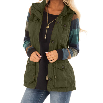 Naiste jakk Amazon European and American 2022 ühevärviline nööpidega retro pingutusnööriga õhuke mitme taskuga kardigan-vest