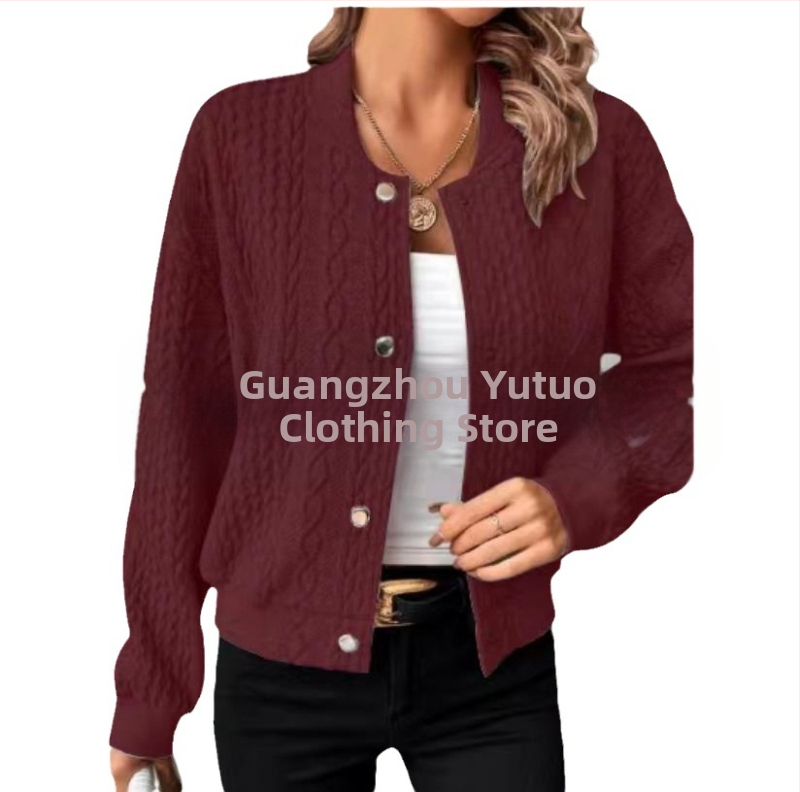 Трансгранична есенна униформа за жени с висок ток и яка от жакард, европейска и американска изработка, 2023 г., нова, удобна и свободна, с едноредна яка и изправена яка.