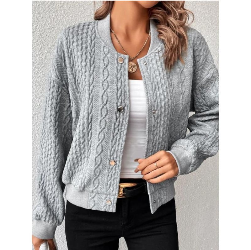 Transfrontaliere 2023 Amazon European și American Autum Nou confortabil Jacquard Lejer cu guler înalt și un singur nasture Top uniformă de baseball pentru femei