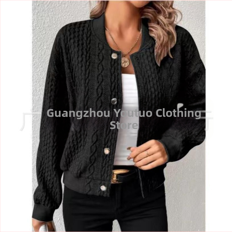 Трансгранична есенна униформа за жени с висок ток и яка от жакард, европейска и американска изработка, 2023 г., нова, удобна и свободна, с едноредна яка и изправена яка.