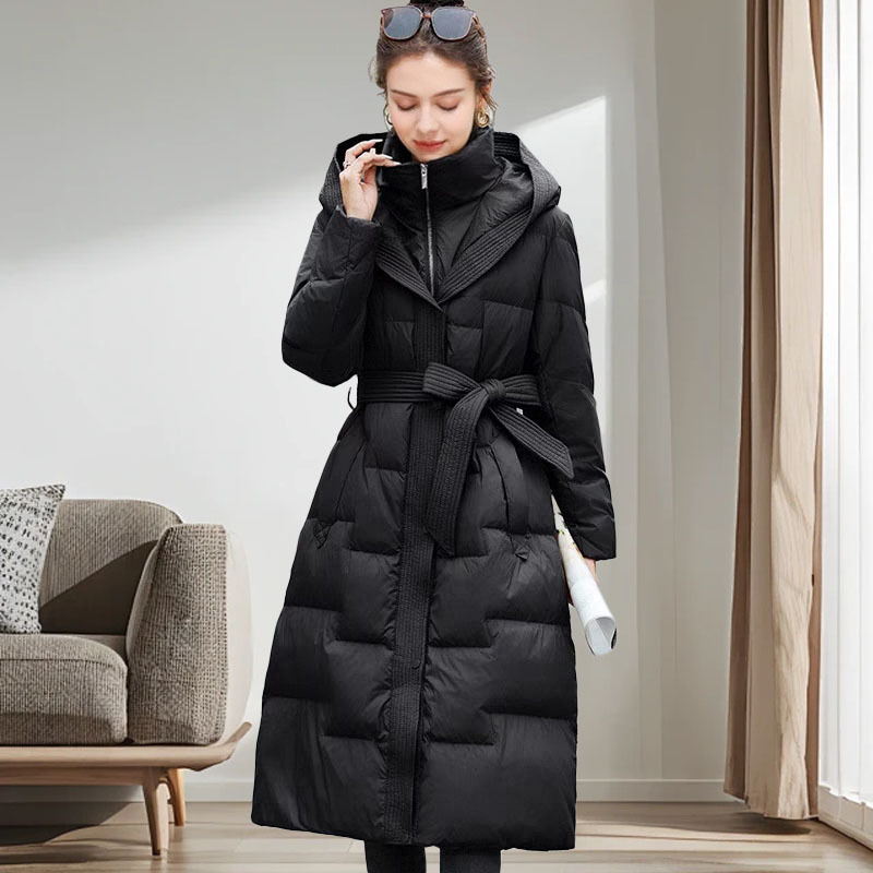 Moteriška pūkinė striukė, aukščiausios klasės, žieminė, moteriška, vidutinio ilgio, šilta, liekninanti striukė iš ančių pūkų, „Pinghu Wholesale“