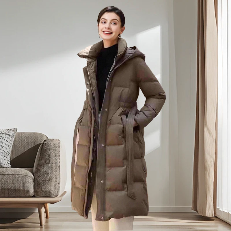 Moteriška pūkinė striukė, aukščiausios klasės, žieminė, moteriška, vidutinio ilgio, šilta, liekninanti striukė iš ančių pūkų, „Pinghu Wholesale“