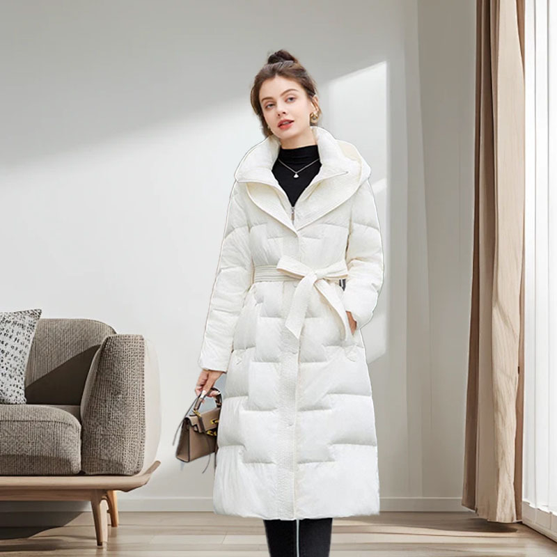 Moteriška pūkinė striukė, aukščiausios klasės, žieminė, moteriška, vidutinio ilgio, šilta, liekninanti striukė iš ančių pūkų, „Pinghu Wholesale“