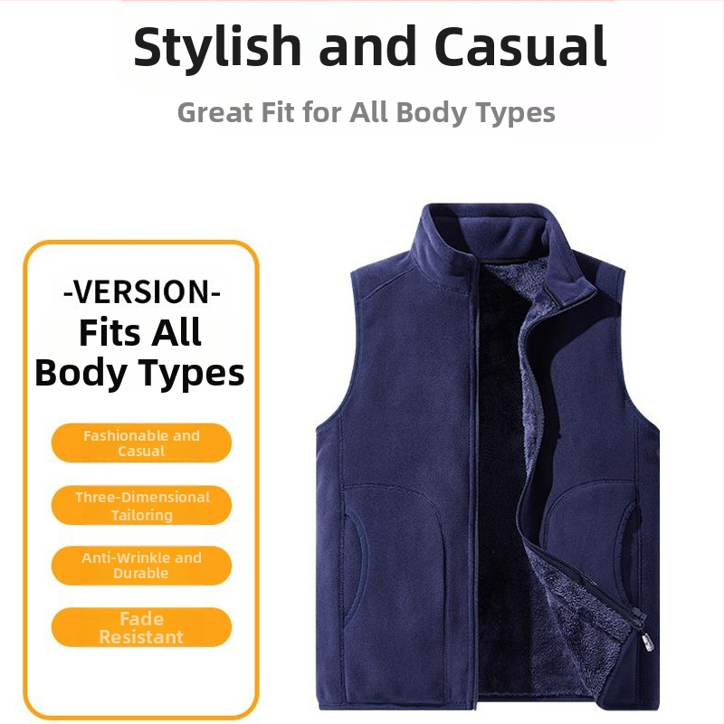 Поларена жилетка, персонализирано работно облекло, групови дрехи, едноцветна, с прилепнала вертикална яка, разклащаща се жилетка с поларена подплата, удебелена жилетка, трансгранична
