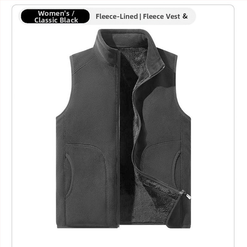 Vilnonė liemenė, pritaikyta darbo drabužiams, grupiniai drabužiai, vienspalvė, prigludusi, vertikali apykaklė, purtymo liemenė su vilnos pamušalu, sustorinta liemenė, apsiūta per visą sieną.