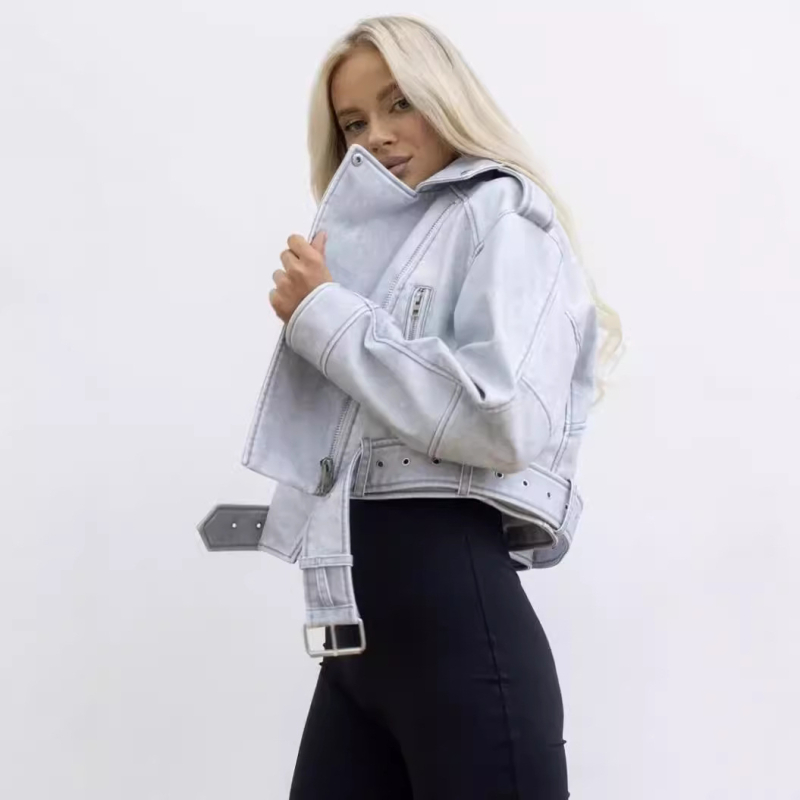 Spot európai és amerikai határokon átnyúló export 2025 őszi új női mosott és öregített motoros divatos bőrkabát