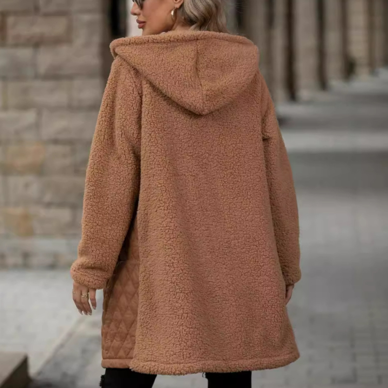 Flash velvet 2024, haine europene și americane de toamnă și iarnă noi, transfrontaliere, pentru femei, Amazon, haină de pluș cu fermoar și glugă lejeră