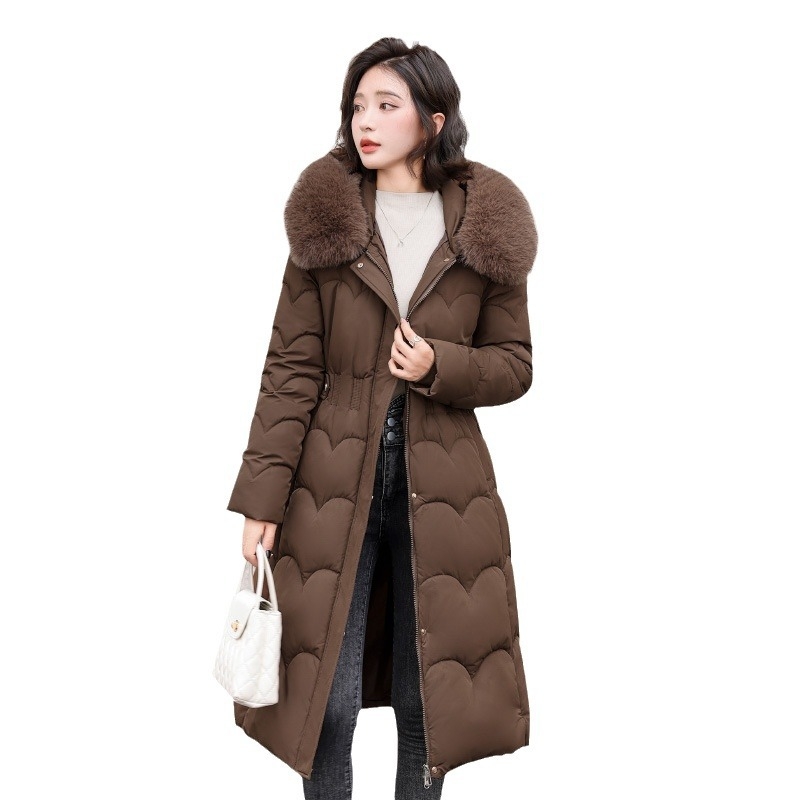 Moteriškas ilgas, iki kelių siekiantis, medvilniniu pamušalu paminkštintas švarkas, naujas korėjietiškas laisvo, storo, plius dydžio palto variantas, 2024 m. žieminis švarkas su medvilniniu pamušalu.