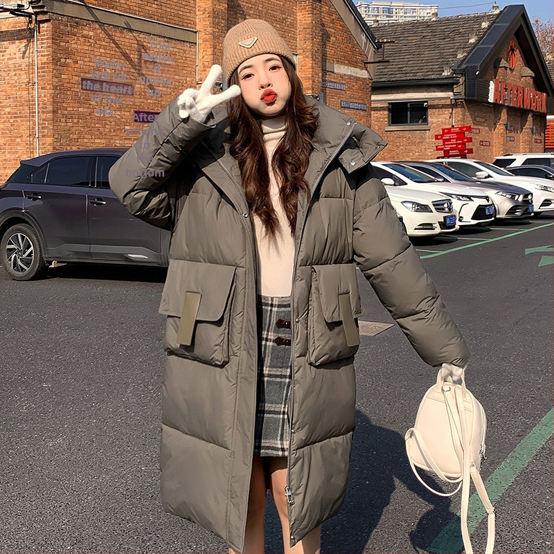 Пухено памучно яке, ветроустойчиво, зима, дамско, нов стил 2025, средна дължина, модерно, свободно, удебелено, топло, топло палто в корейски стил