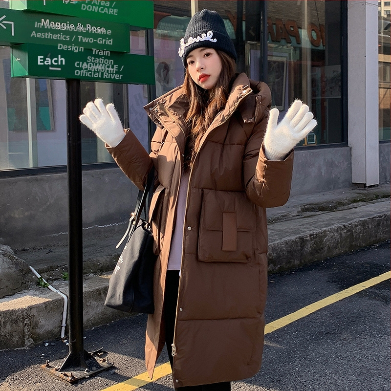 Пухено памучно яке, ветроустойчиво, зима, дамско, нов стил 2025, средна дължина, модерно, свободно, удебелено, топло, топло палто в корейски стил