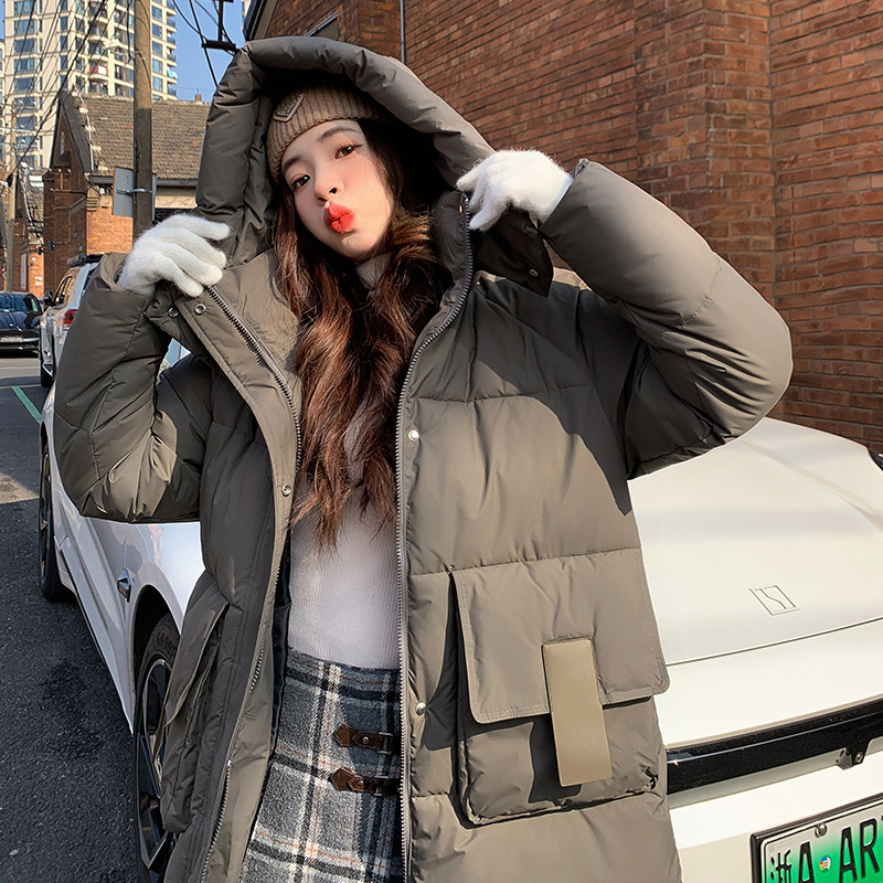 Пухено памучно яке, ветроустойчиво, зима, дамско, нов стил 2025, средна дължина, модерно, свободно, удебелено, топло, топло палто в корейски стил