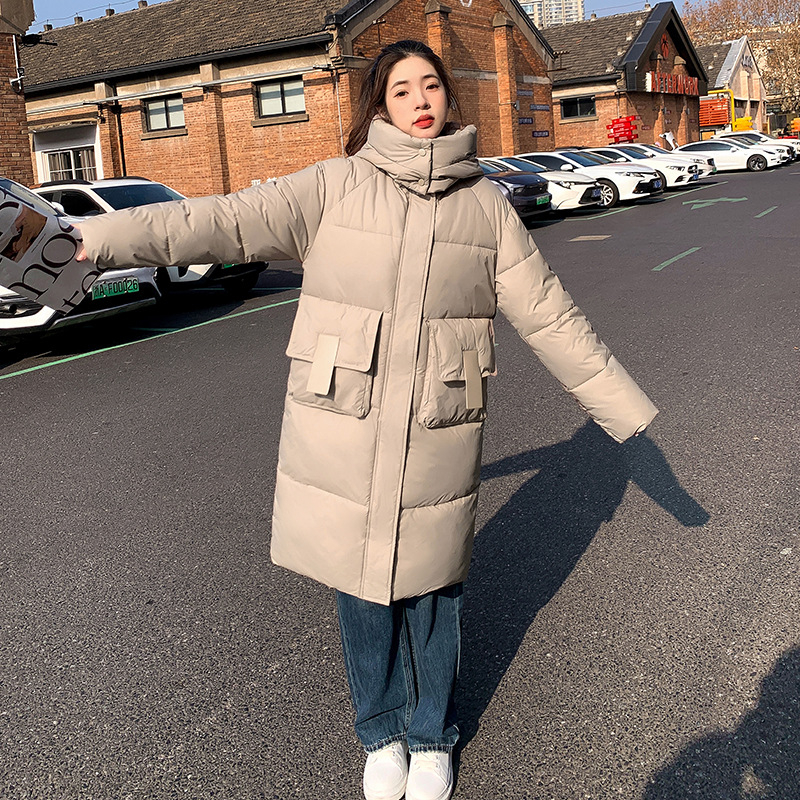 Пухено памучно яке, ветроустойчиво, зима, дамско, нов стил 2025, средна дължина, модерно, свободно, удебелено, топло, топло палто в корейски стил