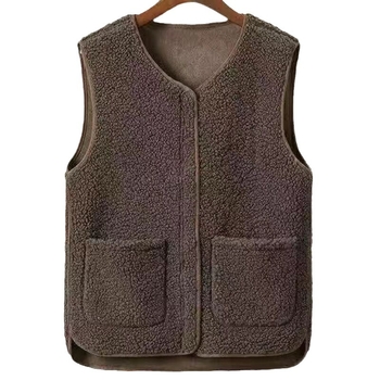 Naiste pluss-suuruses lambalihast plüüšvest 2023. aasta uus karusnahast ühes tükis vest