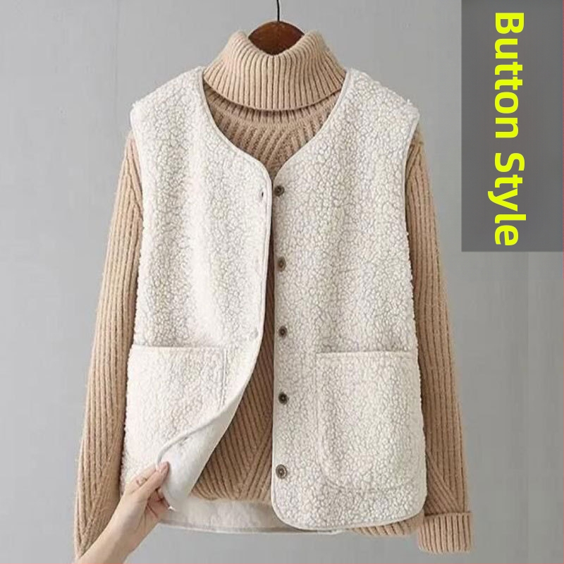 Плюшен жилет от агнешко, голям размер, за жени, зимно връхно облекло, нов кожен жилет от една част, яке 2023