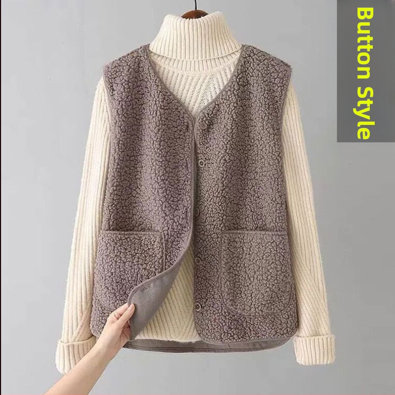 Плюшен жилет от агнешко, голям размер, за жени, зимно връхно облекло, нов кожен жилет от една част, яке 2023