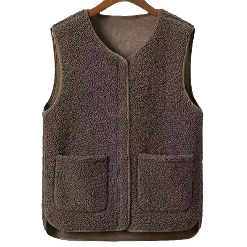 Naiste pluss-suuruses lambalihast plüüšvest 2023. aasta uus karusnahast ühes tükis vest