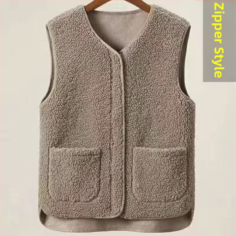 Naiste pluss-suuruses lambalihast plüüšvest 2023. aasta uus karusnahast ühes tükis vest